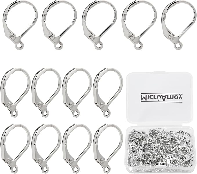 100Pcs Silver Filled Leverback Earwires French Earring Hooks,Hypoallergenic Dangle Ear Wire Findings for DIY Jewelry Making Supplies (Silver-French Earring Hooks)