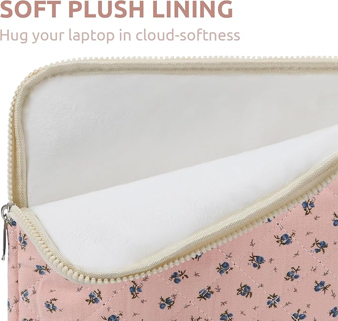 Puffy Laptop Sleeve 13-15.6 Inch Cute Quilted Laptop Protective Case Padded Floral Computer Sleeve for MacBook (A-Dark Pink, 11 Inch)