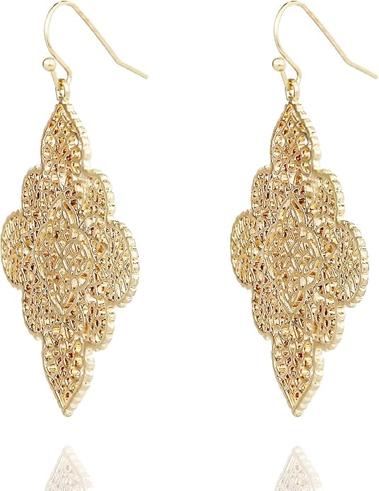 POMINA Floral Celtic Filigree Gold Dangle Drop Earring Boho Fashion Geometirc Filigree Earrings for Women
