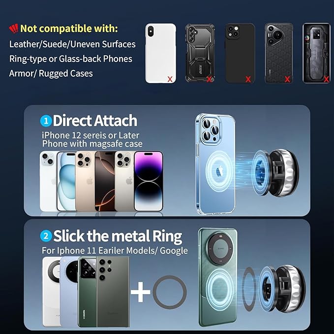 Vacuum Suction Magnetic Phone Holder, 2025 Upgraded Foldable Retractable Suction Cup Mount Magnetic Phone Mount for Your Car, 360° Adjustable Cell Phone Stand for Cars /Gyms/Mirrors/Smooth Surface