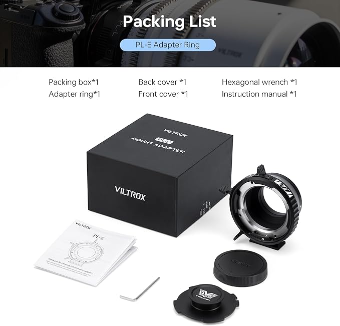 VILTROX PL-E Lens Adapter, Lens Converter Ring Camera Lens Mount Adapter Ring Compatible with PL Lens to Sony E/NEX Mount Cameras A7S3/FS7/5/FX9 /A7R4/R3/a Series/Nex Series