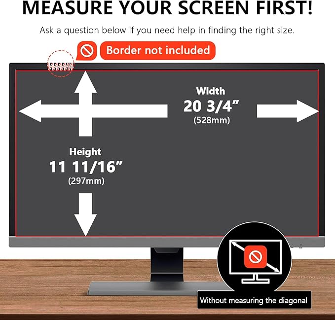 【2-Pack】 23.8 Inch Computer Privacy Screen for 16:9 Monitors with Anti-Spy Anti-Glare Filter, Blue Light Blocking & Eye Protection, Removable Anti-Scratch HD Clarity Screen Protector