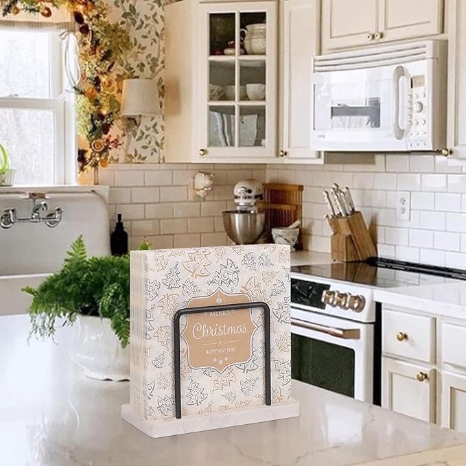 Livabber Napkin Holder, Metal Napkin Storage Modern Freestanding Tissue Paper Dispenser for Table Kitchen Countertop (Marble Base, Black)