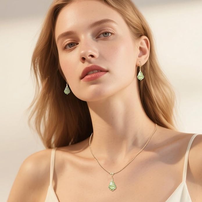 EVEVIC Austrian Crystals Baroque Pendant Necklace Earrings for Women 14K Gold Plated Hypoallergenic Leverback Drop Dangle Earrings Jewelry Set