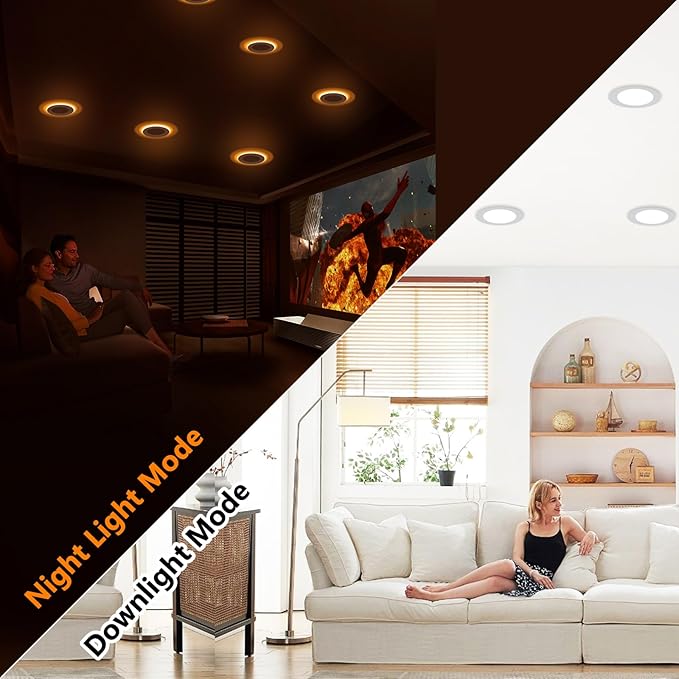 CycevSun 12 Pack 6 Inch LED Recessed Lighting with Night Light - Canless Ultra Thin Wafer Downlight Soffit Pot, Dimmable & 5 Color Temperature Selectable, 12W, ETL & Energy Star