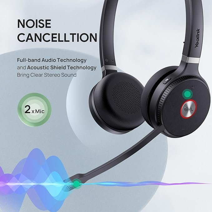 Yealink WH62 DECT Mono Teams Wireless Headset, 525 ft Range Work Headphone with 2X Noise Canceling Mic for IP Phone and Computer, Single Ear Headset with Call Control, Ringer,13H Talk Time