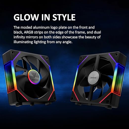GAMDIAS 120mm ARGB PWM Case Fan, 2 Blades in 1 Fan Pack (Standard & Reverse Blades), Sync with RGB Motherboards, Easy Installation & Cable Management w/Cabless Daisy Chain Design
