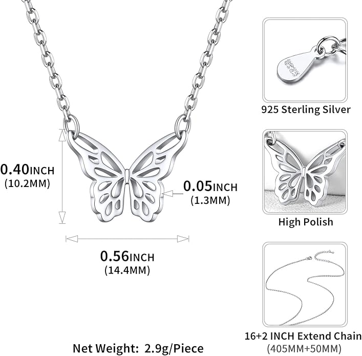 ChicSilver Personalized 925 Sterling Silver Dainty Small Heart/Star/Moon/Dot/Triangle Pendant Necklace for Women, Silver/Gold/Rose Gold/Black (with Gift Box)