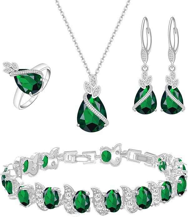 GZWHD Jewelry Set for Women CZ Earrings Necklace Ring Bracelet Set Prom Party Wedding Jewelry Gift for Mother Friend Wife