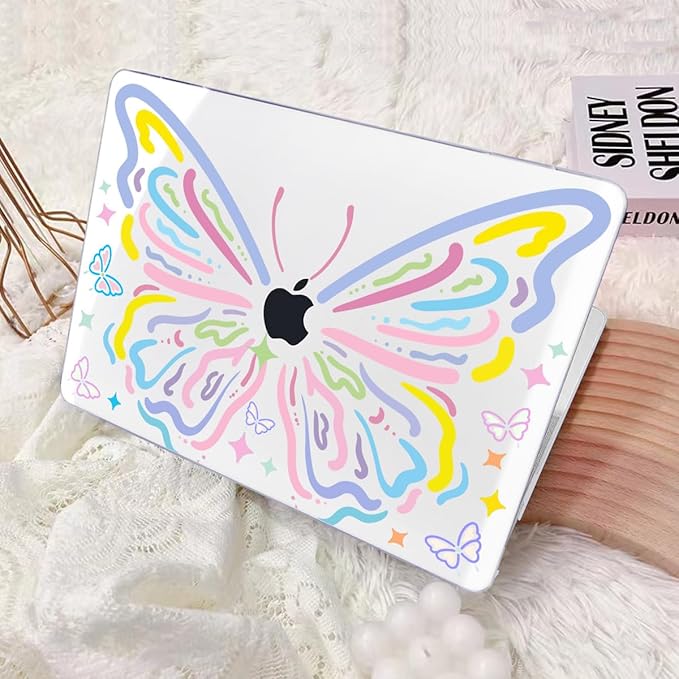 for MacBook Air 13 inch Case 2021 2020 2019 2018 for Mac A2337 M1 A2179 A1932 Cover with Touch ID, Crystal Pattern Plastic Hard Shell Case Keyboard Skin Screen Protector, Colorful Butterfly