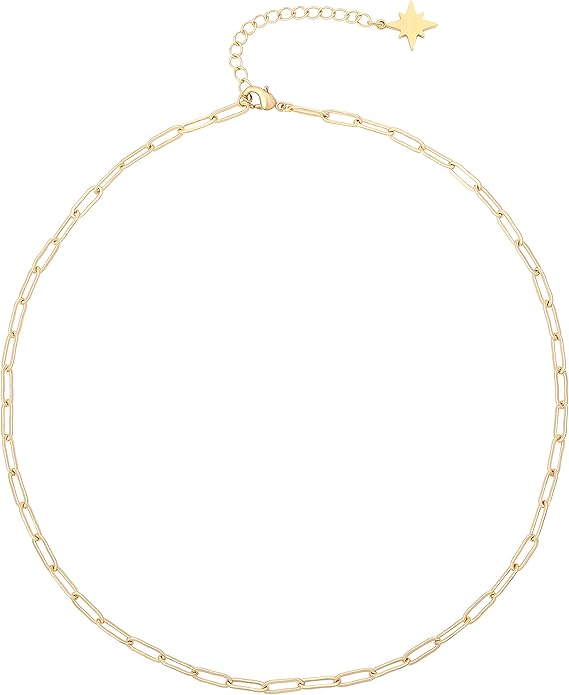 Aobei Pearl 18K Gold Plated Paperclip Chain Choker Satellite Chain Freshwater Cultured Biwa Pearl Pendant Necklace Dainty Jewelry for Women