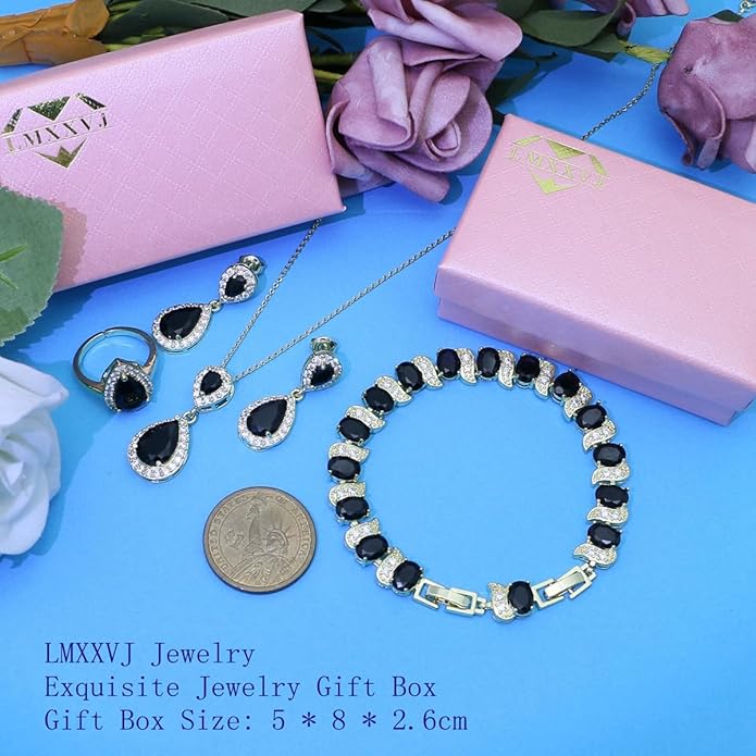 LMXXVJ Teardrop Jewelry Set for Women，Necklace Earrings Adjustable Ring Bracelet Set Fashion Formal Platinum/Gold/Rose Gold Jewelry Gift Girl/Mom/Wife/Grandmother/Best Friend/Aunt