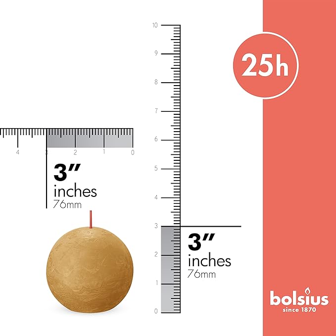 BOLSIUS 3 Pack Yellow Rustic Ball Pillar Candles - 3 Inch - Premium European Quality - Includes Natural Plant-Based Wax - Unscented Dripless Smokeless 25 Hour Party Décor and Wedding Candles