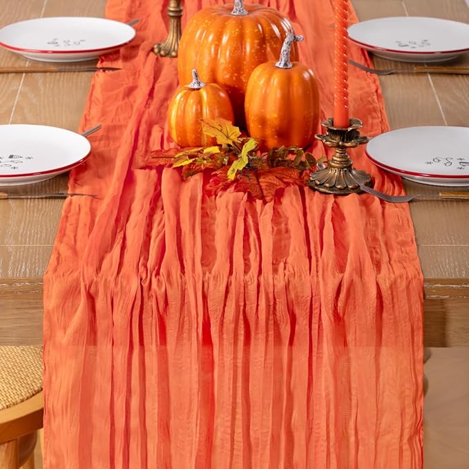 Fall Table Runner Orange Cheesecloth Table Runner 10FT Farmhouse Table Runners 120 Inches Table Decor Thanksgiving Dining Room Centerpiece Wedding Boho Baby Shower Birthday