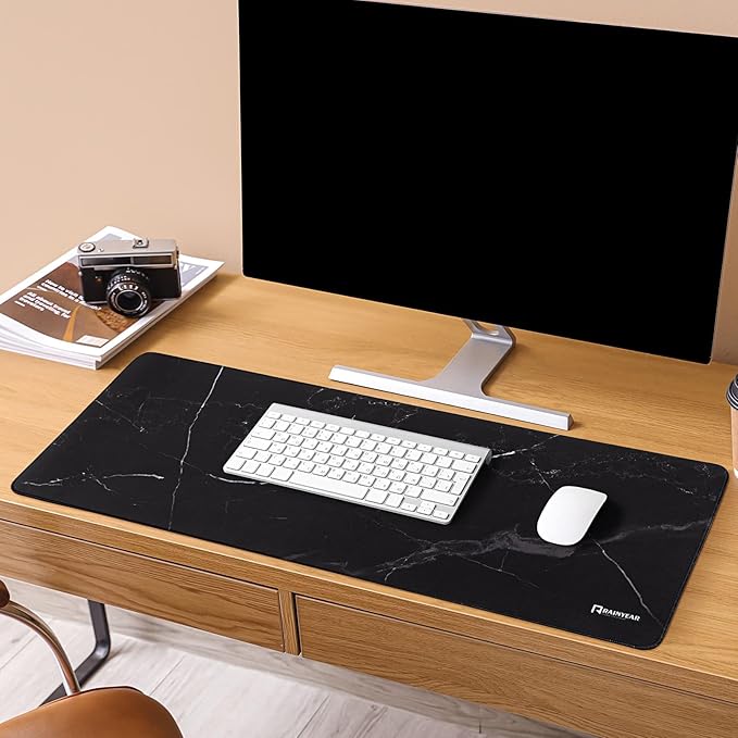 RAINYEAR Large Gaming Mouse Pad(31.5 x 11.8 Inch), Computer Mousepad with Anti-Slip Rubber Base, Smooth Large Keyboard Mouse Pad Mat for Gamer, Office, Home, Black Marble