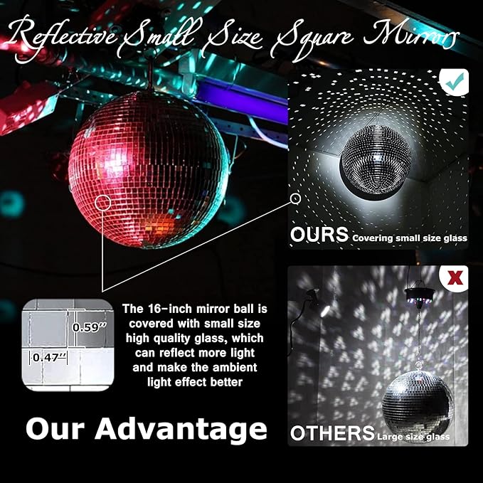 16-Inch Large Disco Ball – Big Hanging Mirror Ball Disco Ball Decor for Disco Party Decorations, Weddings, Events, Disco Christmas Decor, and Home Celebration