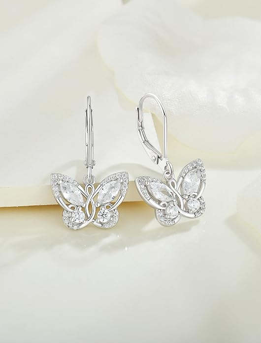 Starchenie Butterfly Earrings for Women 925 Sterling Silver Leverback Earrings Birthstone Butterfly Jewelry Gifts