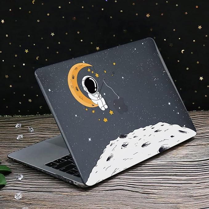 for MacBook Air 13 inch Case 2021 2020 2019 2018 Release M1 A2337 A2179 A1932 Retina Display with Touch ID, Shiny Plastic Hard Shell Case Keyboard Cover Screen Protector, Astronaut Moon