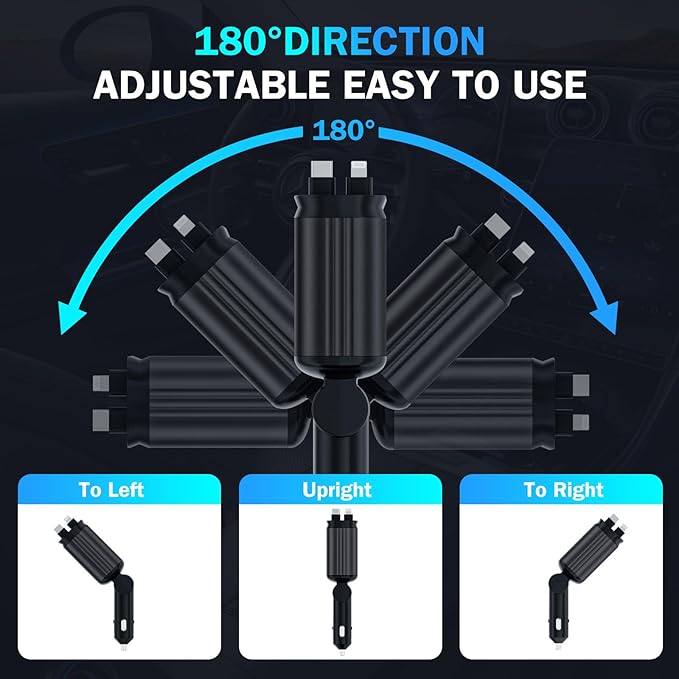 Car Charger with Starlight, 66W USB C Fast Car Chargers Adapter, 4 in 1 Retractable Car Charger with 2 USB Ports for iPhone16/15/14/13/12/11 and for Android (Black)