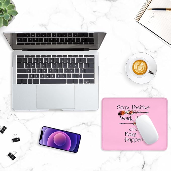 ITNRSIIET Mouse Pad with Stitched Edge Premium Textured Smooth Precise Operation Waterproof Washable Non-Slip Rubber Base Desktop Protection Mat, 10.2×8.3×0.12 inches, Inspirational Quote Pink