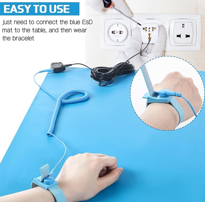Anti-Static Mat Kits Includes Heat Resistant ESD Mats Anti Static Wrist Straps Grounding Cords Rubber Soldering Table ESD Pad for Computer PC Building Electronics Repair(2 Pack,17 x 25 in)