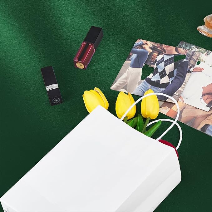 YEEHAW White Paper Bags with Handles Bulk 5.8"x3.2"x8.25" 100Pcs Gift Bags Small Size, White Gift Bags with Handles, Retail, Party, Shopping, Merchandise