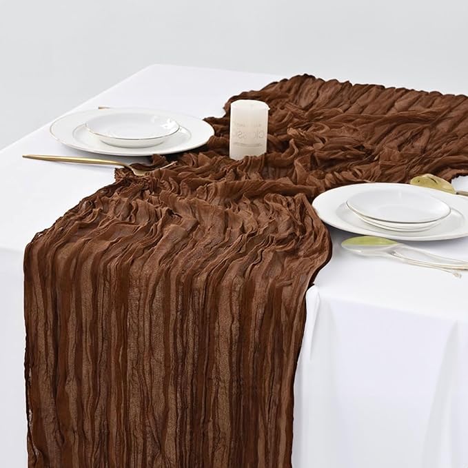 10PCS Dusty Rose Cheesecloth Table Runner 10ft Boho Gauze Fabric Cheese Cloth Table Runner Comes with 10 Cloth Napkins Runner for Romantic Wedding Birthday Shower Party Table Decoration