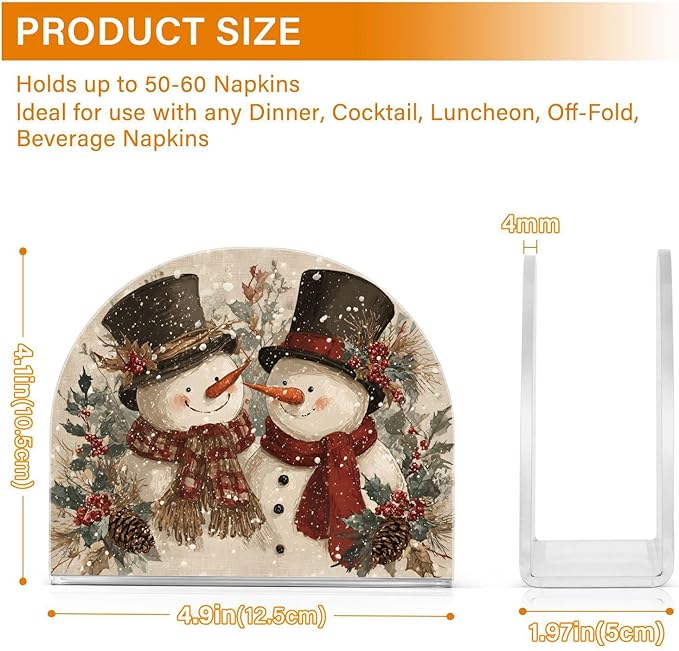 Christmas Snowman Napkin Holder for Paper Napkins Kitchen Tables Xmas Party Retro Acrylic Vertical Napkin Holders Freestanding Napkins Dispenser