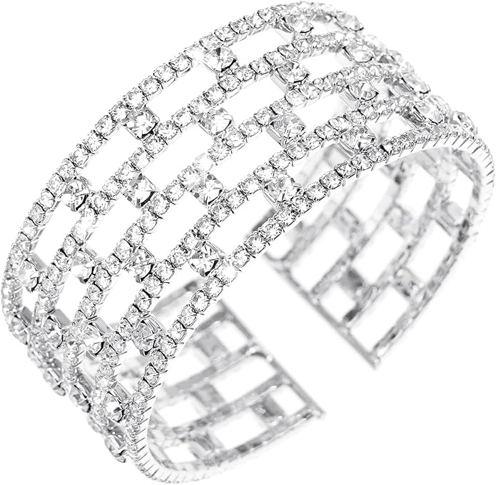 Rhinestone Bracelet for Women MultiLayer Crystal Cuff Bracelet Strand Layered Bracelet