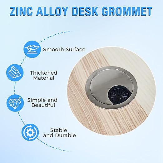 Desk Grommet 2-3/8" (60 mm), Desk Cord Hole Cover, Cable Grommet Metal Zinc Alloy Materilal, Desk Hole Grommet for Office and Home Table Cable, Detachable Cable Cord Organizer (Flat Black 2 Pcs)