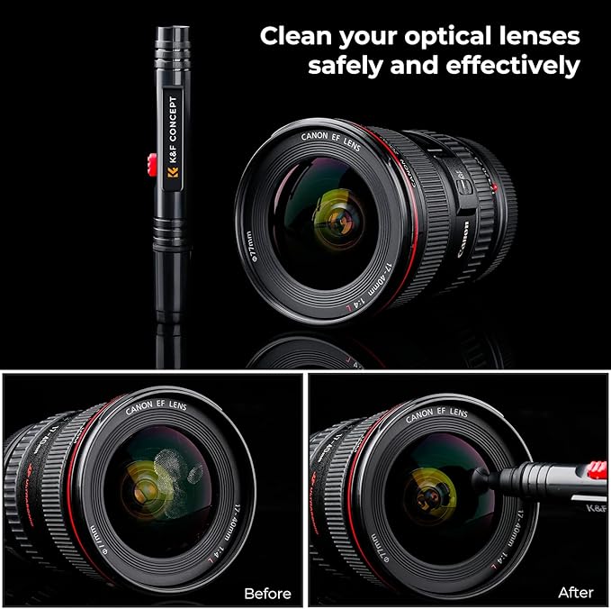 K&F CONCEPT Professional Lens Cleaning Pen with Soft Brush, Carbon Head Lens Cleaning Pen Compatible with Canon, Nikon, Pentax, Sony Digital Camera Cleaning,AR VR Glasses Cleaning
