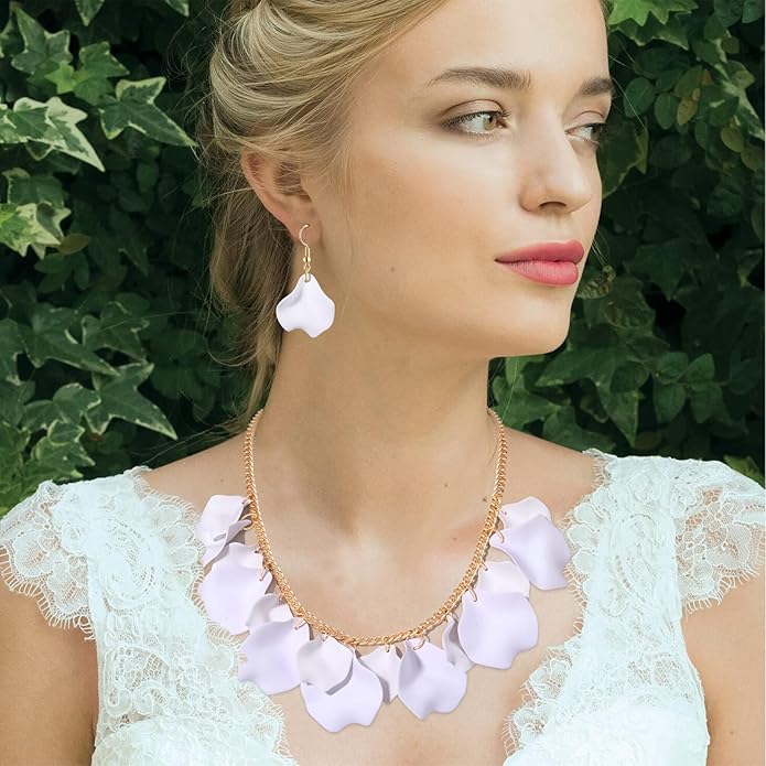 Flower Petal Necklace Earrings Set Layered Statement Beaded Jewelry Set for Women Summer Necklace Earrings