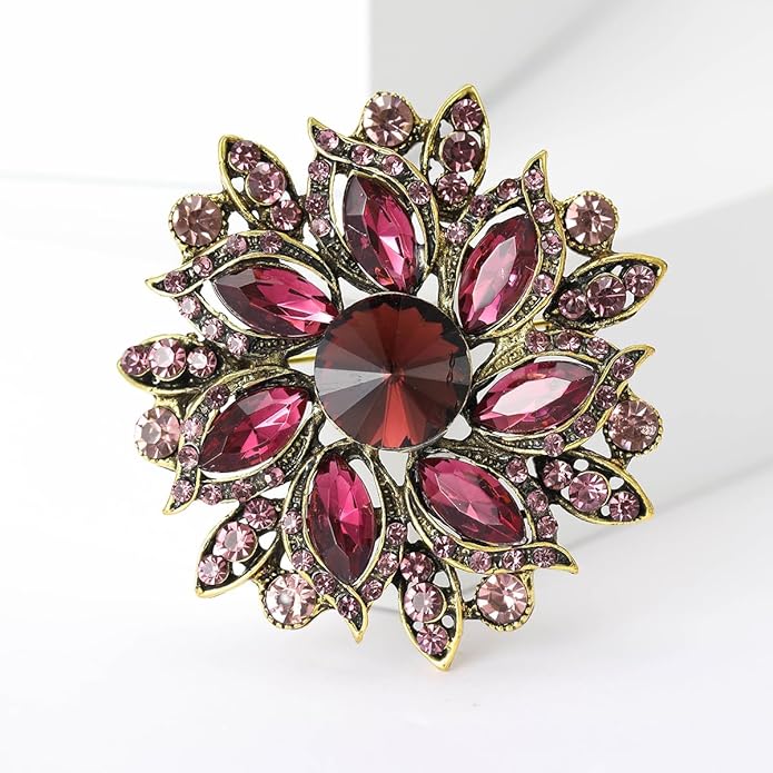 Rhinestone Flower Brooch for Women Vintage Crystal Flower Brooch Pin Elegant Clothing Hat Bag Accessories Christmas Birthday Party Wedding Costume Jewelry