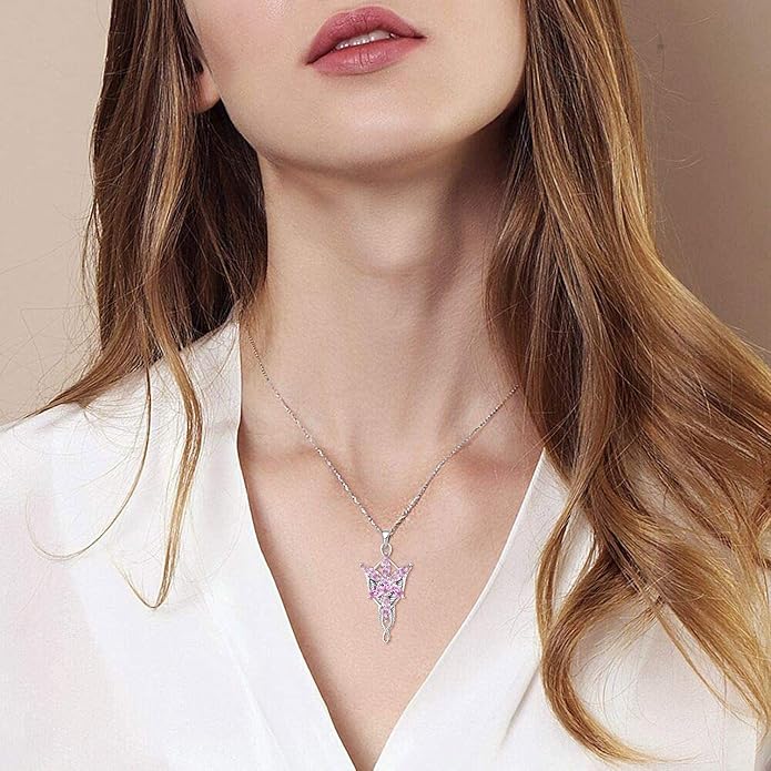 JO WISDOM Arwen Evenstar Necklace,925 Sterling Silver Lord of The Ring Hobbit Pendant Necklace with 5A Cubic Zirconia,Elvish Jewelry for Women
