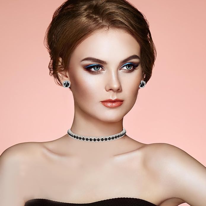 Women Rhinestone Crystal Jewelry Set Crystal Tennis Design Rhinestone Choker Necklace Link Bracelet Teardrop Earrings Set Wedding Bridal Bridesmaids Party