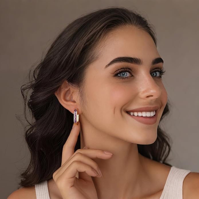 Trendy CZ Gold/Silver Hoop Earrings for Women Square Hypoallergenic chunky gold Hoop Earrings Geometric Minimalist Rectangle Hoops