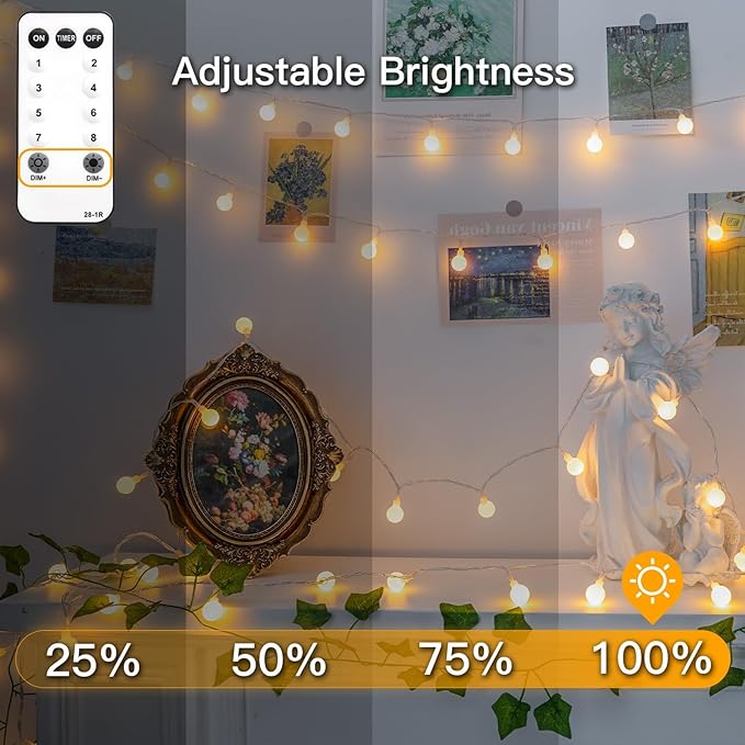 suddus String Lights for Bedroom, 33ft 100 Led Connectable Globe String Lights Indoor, Hanging Fairy Lights Plug in with Remote for Room, Dorm, Outdoor, Christmas Tree Decor, Thanksgiving, Warm White