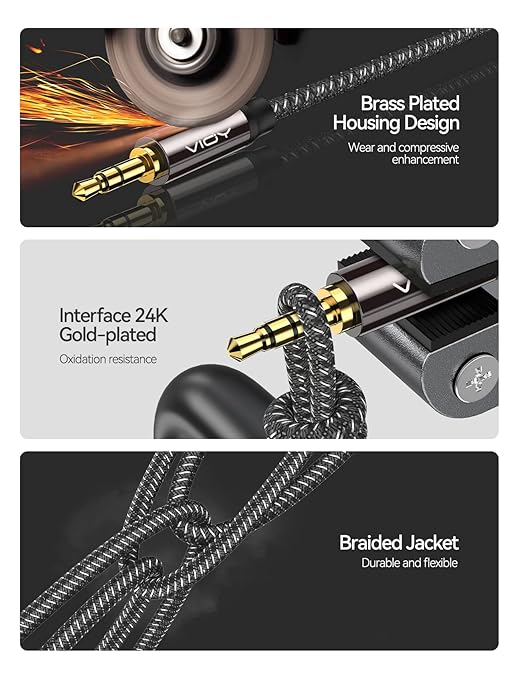 VIOY Headphone Extension Cable 10 FT,[Copper Shell, Hi-Fi Sound] 3.5 mm Male to Female Stereo Audio Cable Nylon Braided Aux Cord for Smartphones, Tablets, Media Player
