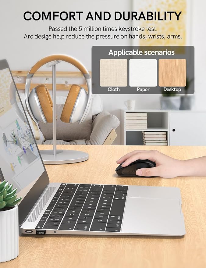 Trueque Wireless Mouse for Laptop, 2.4GHz Ergonomic Computer Mouse with Back & Forward Buttons, 3 Adjustable DPI Levels, 6 Buttons, Optical USB Cordless Mice for Windows Chromebook MacBook PC (Gray)