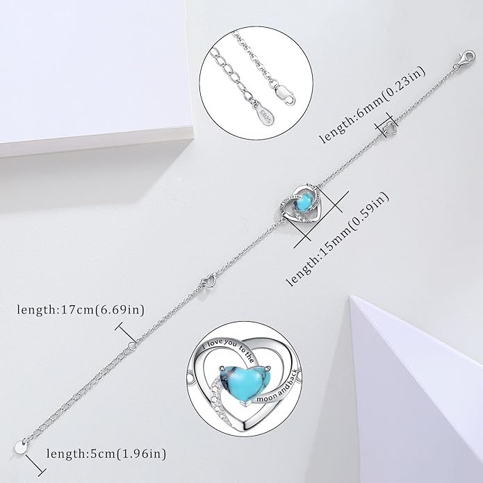 Cuoka I Love You to The Moon and Back Bracelet 925 Sterling Silver Heart Adjustable Bracelet Jewelry for Women with Gifts Box