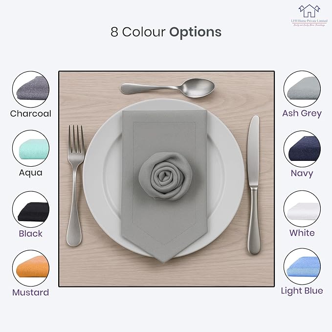 LFH Home Cotton Rich Metered Napkins for Dining Table Set of 12, Elegant Cloth Napkins for Wedding Party or Everyday Use Machine Washable Durable Reusable and Soft for Hosting 18x18 Inch - Ash Grey