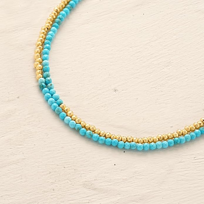 MYEARS Women Beaded Bracelet Gold Double Layer Gemstone 14K Simple Dainty Handmade Chain Everyday Boho Beach Jewelry