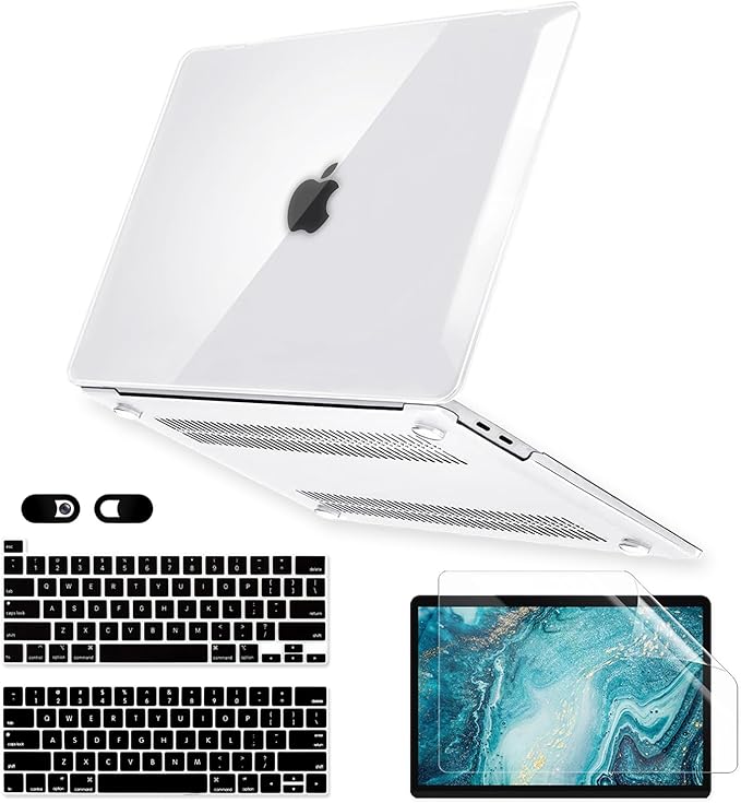 Crystal Clear Case for MacBook Pro 13 inch M2 M1 A2338 A2289 A2251 A2159 A1989 A1706 2023-2016 Release with Touch ID, 6 in 1 Plastic Hard Shell&Keyboard Cover&Screen Protector&Webcam Cover,Transparent