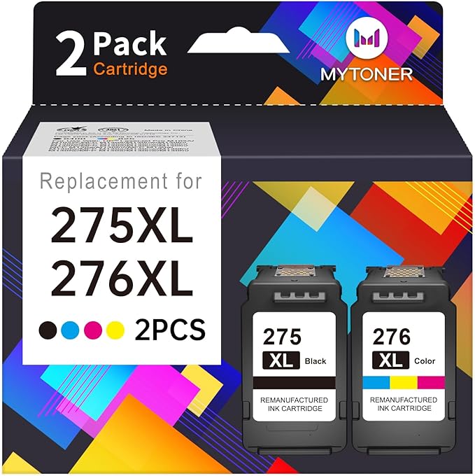 MYTONER 275XL 276XL Ink Cartridges Remanufactured Replacement for Canon Ink 275 276 for Canon Printer Ink 275 276 Black Color Combo Pack for Pixma TS4720 TS3722 TR4700 TS3522 TR4722 TS3500 TS3700