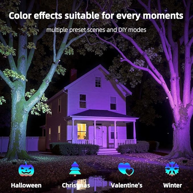 ILC LED Flood Light 80W, 8000LM, Outdoor RGB Color Changing, Smart Floodlights RGBW 2700K Warm White & 16 Million Colors, 20 Modes, Grouping, Timing, IP66 Waterproof (2 Pack)
