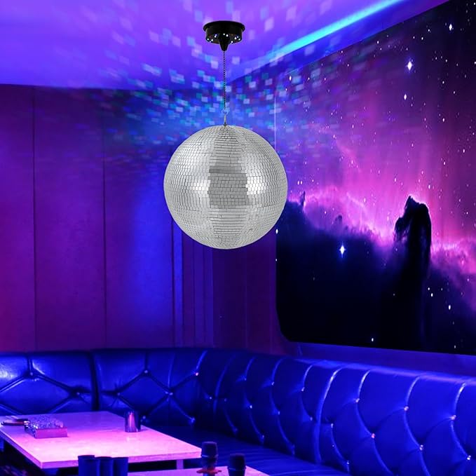 16" Disco Ball with Motor Hanging Disco Ball with Light 18 LEDs 5-6 RPM Spinning Disco Balls Light for Party DJ Bands Dance Club Bar