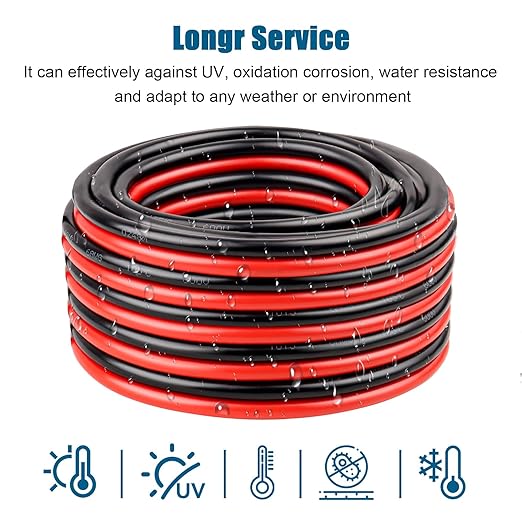 6 Gauge Wire 2 Conductors Copper Wire, 6 AWG Battery Cable Oxygen Free Copper Wire for Solar Panel, Automotive, Trailer, RV and Speaker (6 Gauge 30FT)