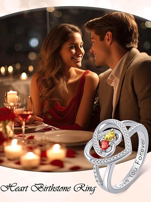 Valentine's Day Gifts for Women Birthstone Rings for Women Heart Statemet Engagement Eternity Wedding Promise Rings Jewelry Anniversary Christmas Valentine Mothers Day Birthday Gifts for Wife Her Girlfriend