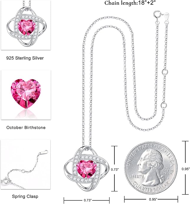 Iefil Valentines Gifts for Her Wife - 925 Sterling Silver Love Knot Birthstone Necklace, Anniversary Birthday Gifts for Women, Jewelry Gifts for Wife Mom Girlfriend