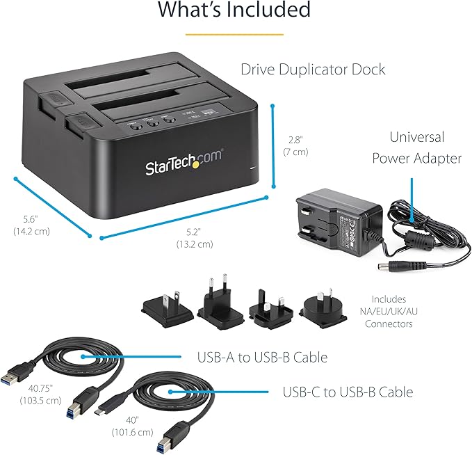 StarTech.com Standalone Hard Drive Duplicator, External Dual Bay HDD/SSD Cloner/Copier, USB to SATA III Docking Station